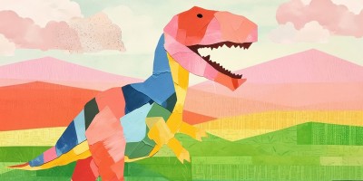 Colorful dinosaur landscape, creative paper craft collage